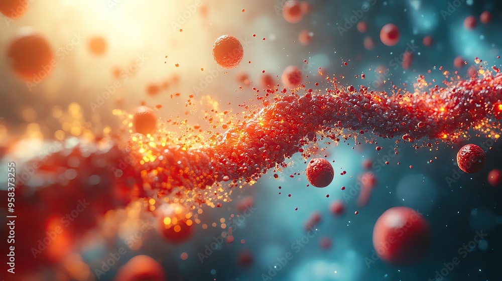 Poster a vibrant abstract representation of energy and movement, showcasing glowing particles in a dynamic 