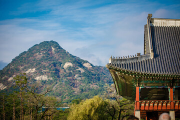Gyeongbokgung Palace is the palace of Joseon Dynasty. Roof. South Korea. Seoul . Architecture of Korea