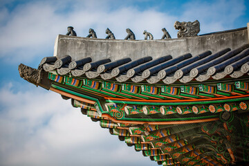 Gyeongbokgung Palace is the palace of Joseon Dynasty. Roof.  South Korea. Seoul . Architecture of Korea