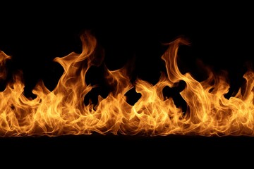 Fototapeta premium Fire flames on black background. Fire burn flame isolated, abstract texture. Flaming effect with burning fire , ai