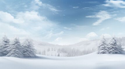 Frosty Winter Hills and Pine Trees Under a Cloudy Sky