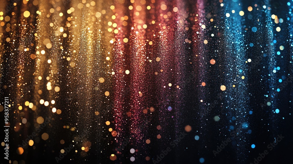 Poster a vibrant display of colorful bokeh lights suspended in the air, creating a dreamy and festive atmos