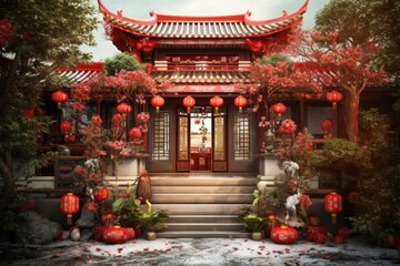 Fototapeta premium Chinese New Year style of House culture house plant.