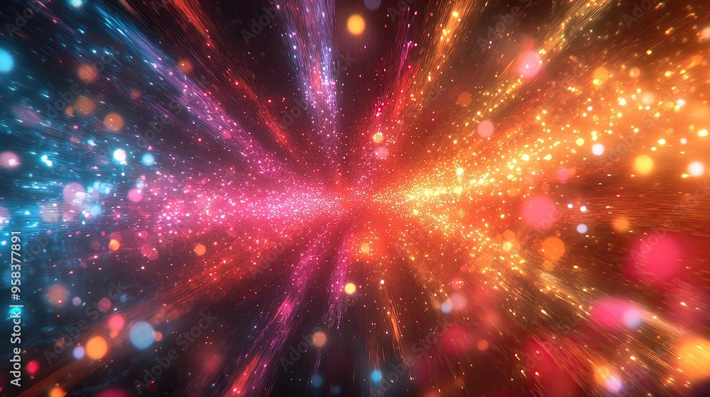 Poster a vibrant explosion of colorful lights and particles creating a stunning visual effect, perfect for 