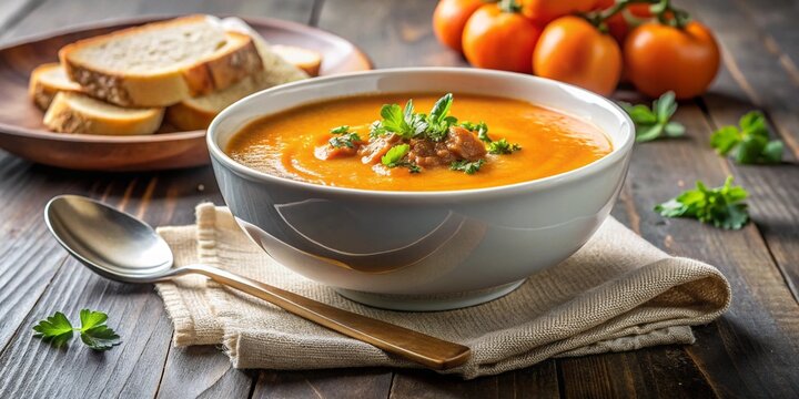 A bowl of soup on the table