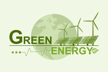 Electric power generation industrial, Wind power generators and Solar cell panel with copy space, Renewable energy sources, Green ecology and eco friendly, Sustainable alternative energy concept.