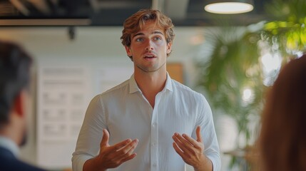 Young businessman giving presentation.