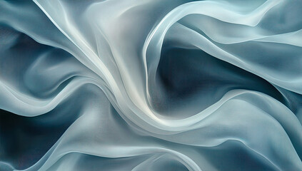 Obraz premium Close-up of delicate white and gray silk fabric, swirling in the wind, creating an ethereal background. Created with Ai