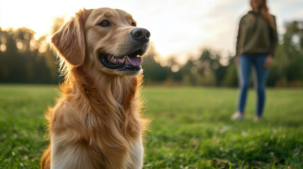 Obraz premium Golden Retriever Dog in a Field.