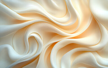 Obraz premium Close-up of cream-colored silk fabric, swirling and undulating in the wind, creating an elegant background. Created with Ai