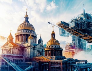 Fototapeta premium The construction of St. Peter's Basilica. A fantastic project of the future