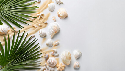 Obraz premium Natural Harmony: Tropical Palm Leaves and Coral Fragments - Exotic Beach Background