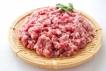 Fresh minced pork, fresh Ground pork on white background