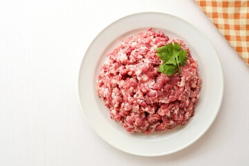 Fresh minced pork, fresh Ground pork on white background