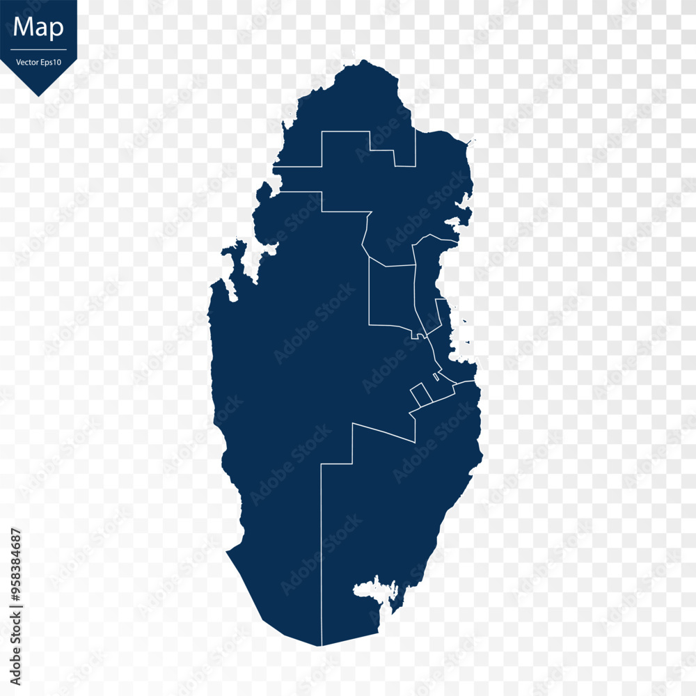 Wall mural transparent - high detailed blue map of qatar. vector eps10.