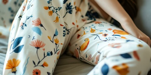 Floral print pajamas on a bed.