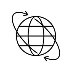 globe icon with arrow, worldwide shipping symbol. line vector isolated on white background. trendy and modern design