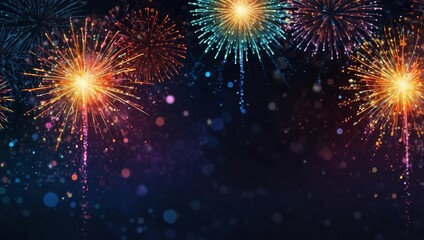 Fototapeta premium Colorful firework with bokeh background. New Year celebration, Abstract holiday background