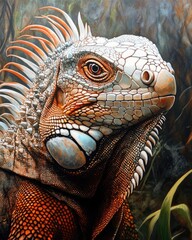 Fototapeta premium Oil painting depicting an iguana showcasing the unique features of this reptilian species
