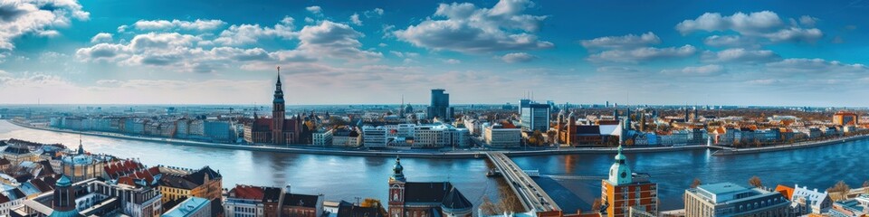 Obraz premium Latvia. Panoramic Skyline View of Riga City Landscape with Skyscrapers