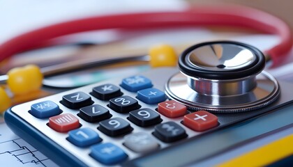 Stethoscope on Calculator with Red and Yellow Accents