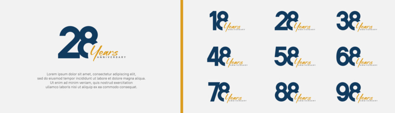 anniversary logotype set. vector design blue and orange color can be use for special moment