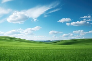 Fototapeta premium Green field landscape grassland outdoors.