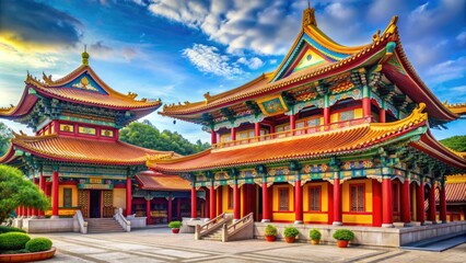 Buddhist temple with colorful architecture and serene atmosphere, Gangarama temple, Colombo, Sri Lanka