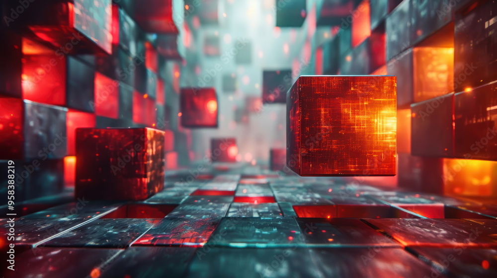 Poster red cube abstract.