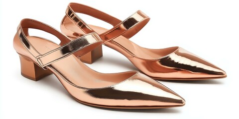 Naklejka premium A pair of rose gold heeled shoes.