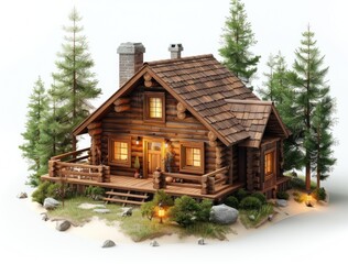 3d diorama model of black cabin in the woods