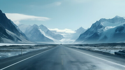 Mountain road with a view of a glacier,