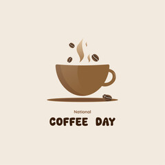 National coffee day design with coffee beans. Vector template for banner, greeting card, poster isolated on light background. Vector illustration.