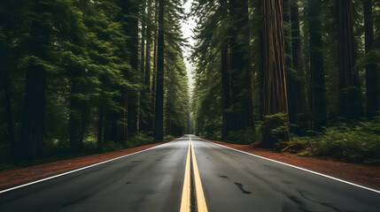 Obraz premium Open road through the Redwood National Park,