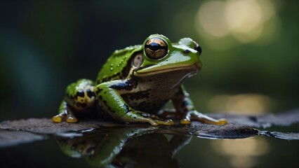 Fototapeta premium Frog camouflaged perfectly in the mud, showcasing nature’s hidden beauty