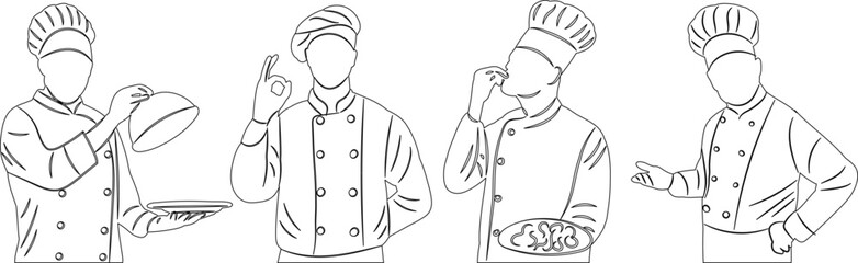 set of chef portrait sketch, outline, vector on white background