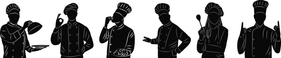 silhouette portrait of a cook, vector on white background