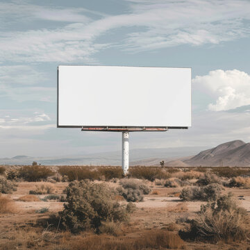 Billboard in desert mockup design. Empty billboard mockup with white background.
