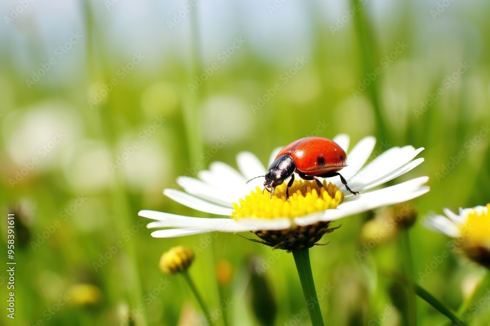 Canvas Prints red bug daisy grass green.