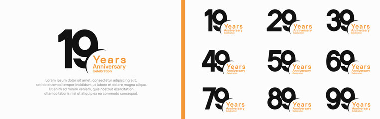 anniversary logotype set. vector design black and orange color can be use for special moment