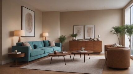 Fototapeta premium Interior design of modern Scandinavian apartment, living room 3d rendering.