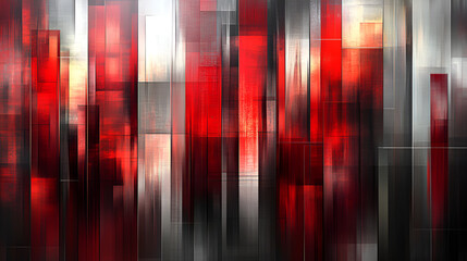 Abstract red and silver artwork featuring vertical stripes and layered textures created in a modern art studio