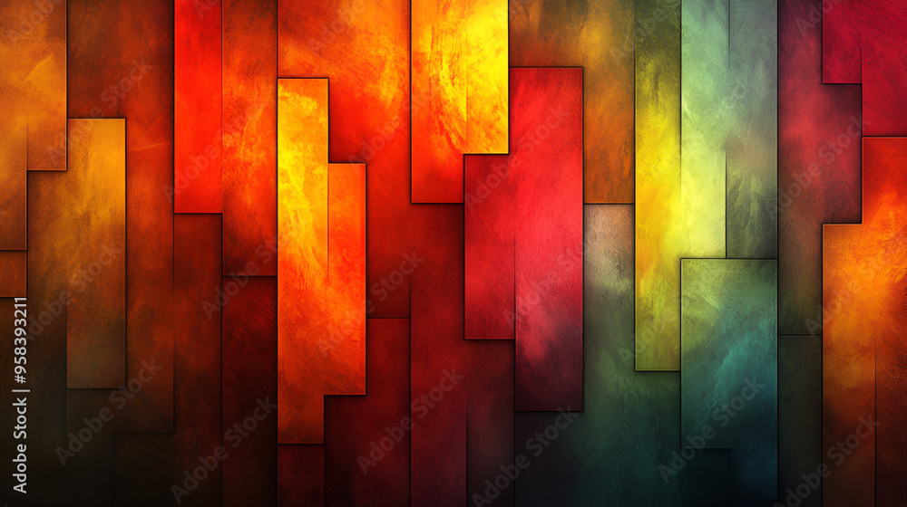 Poster vibrant abstract color pattern with rectangular shapes creating a lively and dynamic visual composit