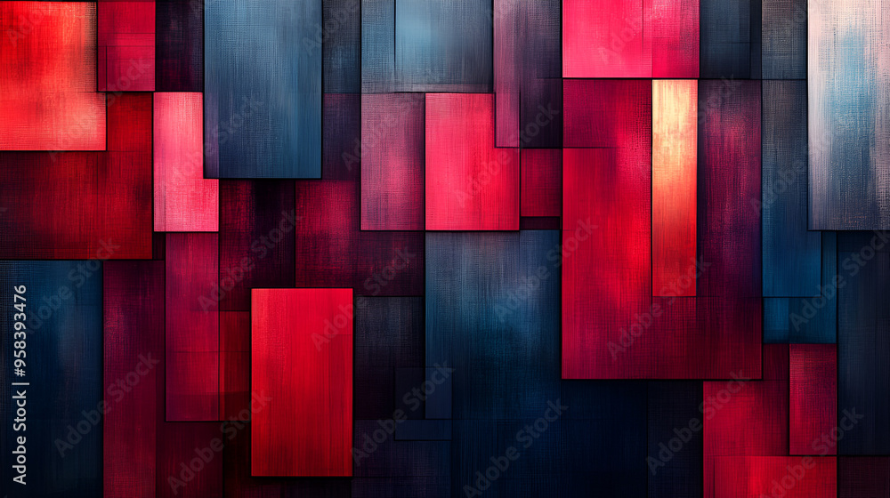 Aufkleber colorful abstract composition with overlapping rectangular shapes in shades of red and blue