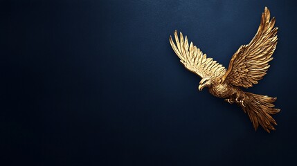 Obraz premium Majestic golden eagle sculpture against a dark blue background.