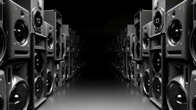 many different acoustic systems left and right, 3d animation