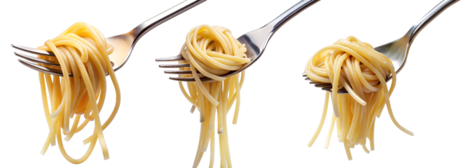 Three Forks with Twisted Spaghetti Noodles on Transparent Background