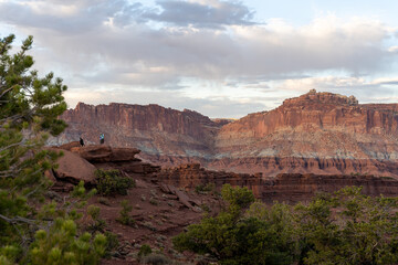 A breathtaking sunrise view of red rocks at Capitol Reef National Park, Utah.