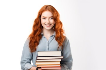 College student holding books portrait reading adult.