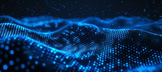 Abstract Futuristic Background. Wavy Surface Made of Dots With Depth of Field. Digital Background.